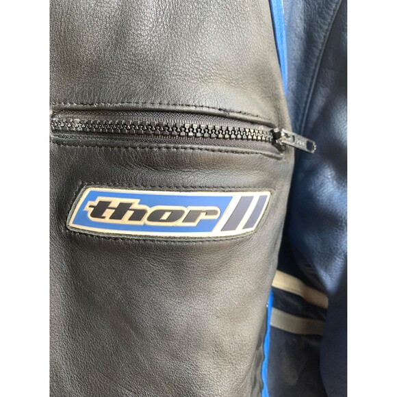 Vintage Black and Blue Leather Motorcycle Racing Jacket - Size L - Picture 3 of 10